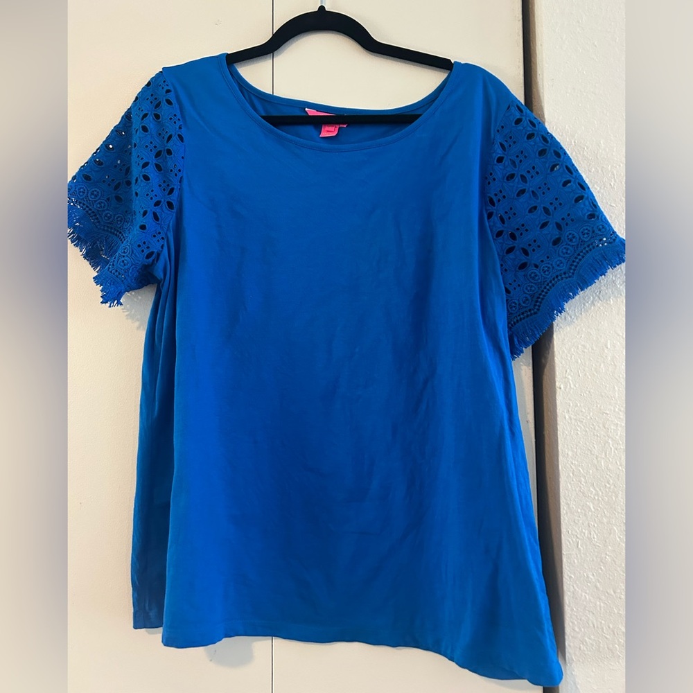 Lilly Pulitzer Vibrant Blue Lace Sleeve Top
